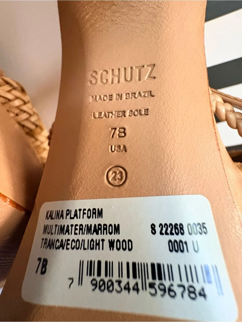 SCHUTZ Women's Tan Woven Platform Block Heel Sandals | size: 37 |  light wood